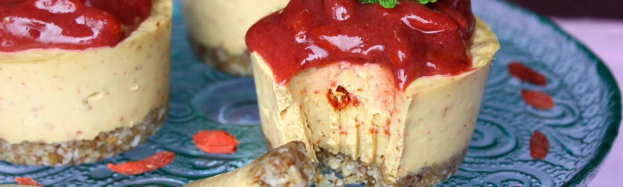 Mini Lemon–Goji Berry Cheesecakes